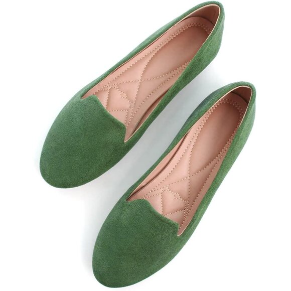 Women's Comfortable Round Toe Green Flats Fashion Ballet Dressy Loafers Shoes - Picture 1 of 6